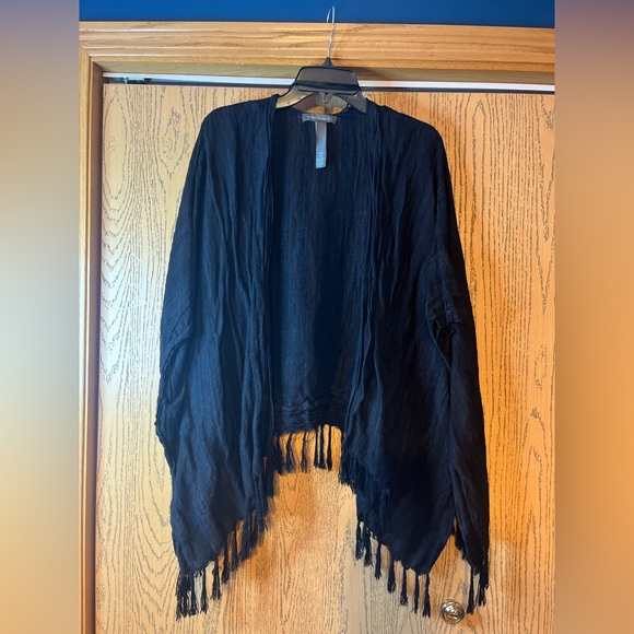 Vice Camuto Charcoal Linen Blend Tassel Bottom Poncho EUC - Picture 1 of 6